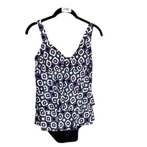 Swim‎ Solutions Blue and Purple Geometric Tankini One Piece Swimsuit